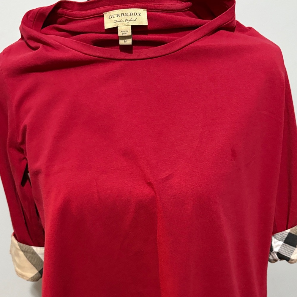 Burberry Red Long Sleeve Top with Plaid Accents - Picture 4 of 4